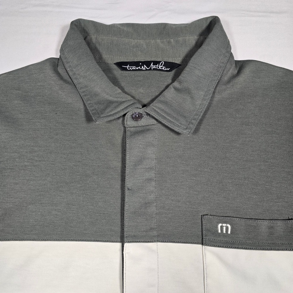 Travis Mathew Mens XL Gray White Colorblock Pima Cotton Blend Golf‎ Polo Shirt